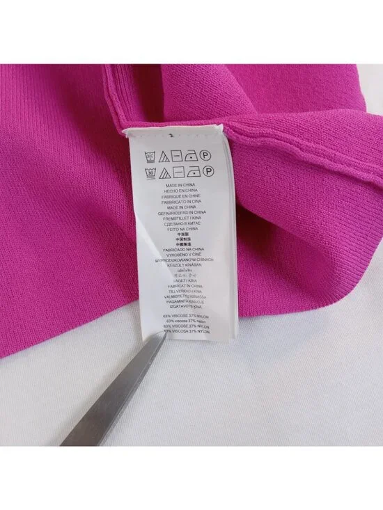 Michael Kors Women's Magenta Mock Neck Knit Sheath Dress Hot Pink LARGE Stretch - Picture 14 of 16